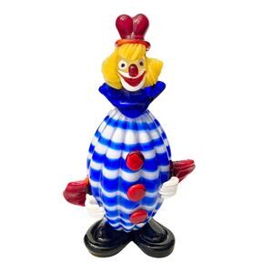 Murano Italy Art Glass Clown Figurine 9" Valentino Blue White Fratelli Pitau 60s